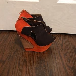 Sexy woman orange/brown peep toe wedge size8